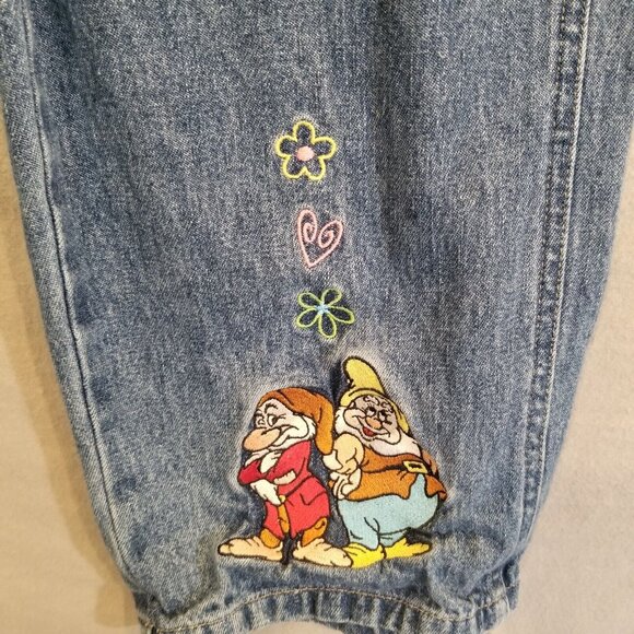 Baggy Overalls Disney Girls Jeans Bibs Embroidered Snow White Seven Dwarfs - Picture 6 of 16